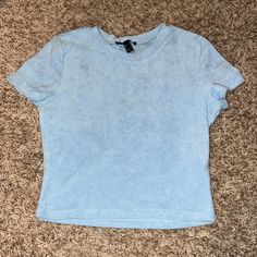 Large Forever 21 Baby Blue Babydoll T Shirt. In Perfect Condition! Never Worn Light Wash Fitted Cotton Top, Fitted Light Wash Cotton Top, Trendy Light Wash Crop Top, Fitted Light Wash Short Sleeve Tops, Light Wash Short Sleeve Basic Tops, Light Wash Basic Short Sleeve Tops, Basic Light Wash Short Sleeve Tops, Forever 21 Blue Crop Top, Cute Blue Cotton Crop Top