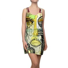 Trippy Mini Racerback Dress Unique Crazy Trendy Fashion artwork on a really comfortable racerback dress.  The original artwork is titled "Half Full" ➤ Fav my shop if you like this. Etsy will notify you when i post new work 🙌 More Details: ➤ C.Cambrea Artwork on both sides ➤ 100% Polyester ➤ Light fabric (6.0 oz/yd² (170 g/m ➤ White seam thread ➤ Sporty fit ➤ Tagless ➤ Runs true to size (XS - 2Xl) ➤ No up charge for larger sizes ➤ Assembled in the USA from globally sourced parts ➤ FREE Shipping! Green Sleeveless Dress With Graphic Print, Green Sleeveless Graphic Print Dress, Sleeveless Green Dress With Graphic Print, Multicolor Graphic Print Sleeveless Mini Dress, Artistic Multicolor Sleeveless Dress, Artistic Multicolor Graphic Print Dress, Fashion Artwork, Rehoboth Beach, Ladies Accessories