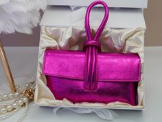 Leather Bracelet Bag With Gift Box, Small Italian Leather Clutch, Crossbody Bag, Handmade Grab Purse, Loop Handle Clutch, Leather Handbag - Etsy Luxury Purple Bag For Gift, Luxury Purple Bags For Gifts, Elegant Box Bag With Removable Pouch For Gift, Purple Clutch For Gift, Pink Rectangular Box Bag For Evening, Gift Rectangular Box Bag With Removable Pouch, Gift Box Bag With Removable Pouch In Rectangular Case, Pink Rectangular Evening Box Bag, Elegant Pink Rectangular Clutch