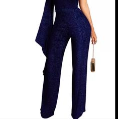 2022 New Arrival Sexy Jumpsuit One Shoulder Flare Sleeve Bright Shine Night Club Ramper. Trendy High Waist Party Bodysuit, Stretch One-piece Jumpsuit For Night Out, Glamorous Blue Jumpsuits And Rompers For Summer, Chic Blue Jumpsuits And Rompers For Party, Chic Blue Jumpsuit For Party, High Waist Jumpsuits And Rompers For Party, Chic High Waist Bodysuit For Party, Elegant Blue Stretch Jumpsuits And Rompers, Glamorous Blue Jumpsuits And Rompers For Party