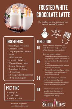 the ingredients for chocolate latte are shown in this info sheet, which includes instructions to make