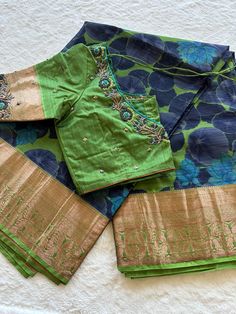 Saree falls and pico done. Blouse size: 38 can be extended till 44 Ready to ship across across USA Very light weight and easy to wear . Ready to ship across USA. No Returns/Exchanges... Custom blouse alteration will be charged and has to be paid upfront if applied. Please mention delivery  expectation when placing order. If priority delivery is expected charges will be applied. please understand there may be slight color variation based on the viewing device.. Delivery Time: Mostly Shipped in 24-48 hrs. If custom alteration expect the deliver time to change. Green Tissue Silk Blouse With Dupatta, Green Tissue Silk Blouse Piece For Navratri, Navratri Green Tissue Silk Blouse Piece, Green Anarkali Blouse Piece In Tissue Silk, Green Blouse Piece With Cutdana For Transitional Season, Transitional Green Blouse Piece With Cutdana, Transitional Green Tissue Silk Lehenga, Designer Green Tussar Silk Sets, Designer Wear Transitional Green Blouse Piece