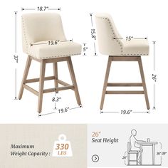 the measurements for two stools are shown in this image and below it is an illustration of how to measure them