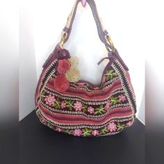 This Is An Absolute Gorgeous Handbag. The Leather Is So Beautiful. The Embroidered Flowers And Patchwork On The. Back Is A+! These Are Very Well Made Handbags. This Particular One Looks Hippie Like! Non Smoking Home. Measures 18x13. Has Zip Closure Pink Embroidered Shoulder Bag For Shopping, Purple Bags With Braided Handles For Daily Use, Embroidered Brown Shoulder Bag For Shopping, Purple Shoulder Bag With Braided Handles, Brown Embroidered Shoulder Bag For Shopping, Pink Handheld Embroidered Shoulder Bag, Purple Tote Shoulder Bag With Braided Handles, Purple Shoulder Bag With Braided Handles For Shopping, Purple Shoulder Bag With Braided Handles For Daily Use