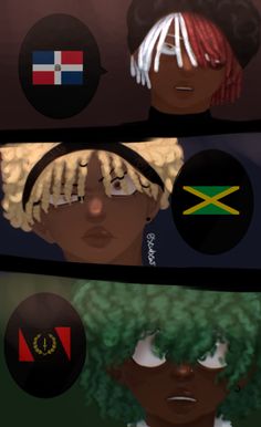 three different avatars are shown in this animated style, each with their own country's flag