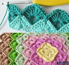 crocheted grannys are being used to make the flower motif for this afghan