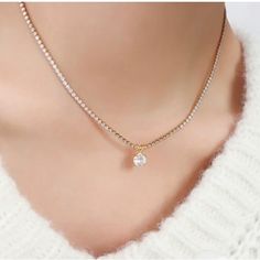 This High Quality Necklace Featuring Sparkly 5a Finest 1,5mm Created Diamonds Tennis Chain With 1ct Cz Pendant, It’s Thickened Plated In 18k Gold, To Prevent Tarnishing And Fading. Necklace Will Never Tarnish Or Change Its Color. It’s Available In Gold Or Silver Durability Of This High Quality Material Means Your Necklace Will Be Beautiful For Years To Come!! Length: 16” Plus 2” Extension Minimalist Silver Cubic Zirconia Tennis Necklace, Dainty Solitaire Necklace With Diamond Accents In Cubic Zirconia, Minimalist White Gold Tennis Necklace Gift, Silver Minimalist Diamond Tennis Necklace, Brilliant Cut Round Tennis Necklace For Gifts, Crystal Tennis Necklace With Prong Setting As A Gift, Minimalist Silver Diamond Cut Tennis Necklace, Minimalist Silver Diamond Tennis Necklace, Minimalist Silver Tennis Necklace With Diamond Cut