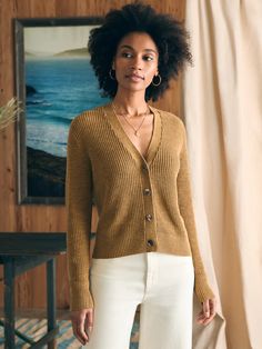 Warm enough for cool spring evenings but still light enough for sunny days, this charming cardigan is knit in an airy linen cotton blend that makes it the ideal layering piece. The textural, open stitch drapes beautifully with a slouchy, oversized fit. Over a tank, dress, or on its own, you'll be reaching for this vers Open Knit Relaxed Fit Cardigan For Layering, Chic Relaxed Fit Knit Cardigan, Relaxed Fit Open Knit Cardigan For Layering, Spring Everyday Cardigan, Chic Textured Knit Cardigan With Relaxed Fit, Chic Textured Knit Relaxed Fit Cardigan, Textured Knit Cardigan For Daywear, Casual Open Knit Cardigan For Daywear, Chic Relaxed Fit Textured Knit Cardigan