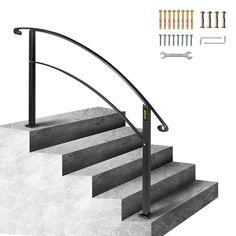 a set of stairs with handrails and tools