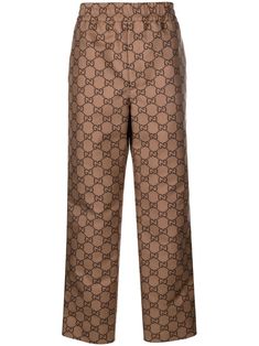 brown classic GG canvas ripstop texture elasticated drawstring waistband two side slit pockets two rear patch pockets straight leg cropped Dress Pants Men, Gucci Pants, Gucci Dress, Mens Dress Pants, Statement Shirt, Balenciaga Triple S, Short Suit, Pants Men, Cropped Trousers