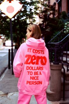 This fleece hoodie has a super cozy feel with a oversized relaxed fit and meant to be worn year-round. Pink fleece oversized hoodie 50% Cotton / 50% Polyester 'It Costs Zero Dollars To Be A Nice Person' screen printed on chest ' It Costs Zero Dollars To Be A Nice Person' screen printed on back 'Mayfair' embroidered on hood Image 1: Model is 5'7" and is wearing S/M (Wash care instructions) Turn inside out and machine wash cold with like colors (Dry care instructions) Hang dry Be A Nice Person, The Mayfair Group, Mayfair Group, Nice Person, Sweatpants With Pockets, Pink Sweatpants, Navy Hoodie, Pink Fleece, Hoodie Xxl