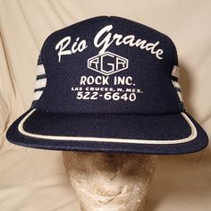 Vintage Rio Grande Rock Inc. Three Stripe Snapback Trucker Hat Cap. Condition Is New Without Tags Retro Blue Hat For Streetwear, Vintage Navy Snapback Hat, Vintage Navy Hat With Flat Brim, Vintage Hats, Rio Grande, Hat Cap, Hats Vintage, Random Stuff, Trucker Hat