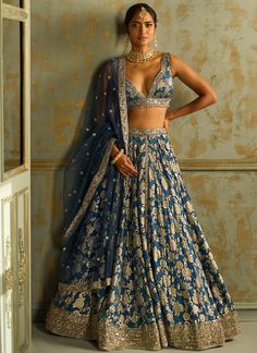 Blue Embroidered Brocade Lehenga – Lashkaraa Raw Silk Saree Set With Intricate Embroidery, Festive Raw Silk Choli With Intricate Embroidery, Transitional Dola Silk Sets With Intricate Embroidery, Embroidered Brocade Floor-length Sets, Embroidered Floor-length Brocade Sets, Raw Silk Sets With Intricate Embroidery For Reception, Raw Silk Sets With Intricate Embroidery For Diwali, Chanderi Choli With Intricate Embroidery For Festive Occasions, Chanderi Zari Work Sets For Reception