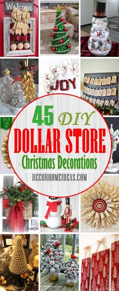 dollar store christmas decorations are featured in this collage