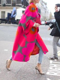 Casual Long Red Outerwear, Long Floral Print Winter Outerwear, Trendy Oversized Red Outerwear, Oversized Red Outerwear For Spring, Red Oversized Outerwear For Spring, Red Cape Outerwear For Fall, Red Cape For Fall Outerwear, Winter Pink Outerwear With Floral Print, Winter Floral Print Pink Outerwear