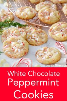 white chocolate peppermin cookies on a plate with candy canes