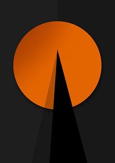 an orange and black poster with the letter o on it's back side, in front of a dark background