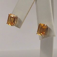 SOLID 14KT YELLOW GOLD STUD EARRINGS NATURAL CITRINE IS  8x6 mm EMERALD CUT EACH NATURAL CITRINE IS   3.00 TCW WITH GIFT BOX Yellow 14k Gold Fine Jewelry Earrings, Fine Yellow Gemstones For Formal Occasions, Formal Fine Yellow Gemstones, Fine Jewelry Citrine Gemstones In Gold, Fine Jewelry Gold Citrine Gemstone, Gold Citrine Gemstone Fine Jewelry, Classic Gold Gemstones In 14k Gold, Faceted Yellow Gold Jewelry For Anniversary, Classic 14k Gold Gemstones In Gold Color