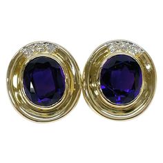 Amethyst Diamond Earrings | From a unique collection of vintage Stud Earrings at https://www.1stdibs.com/jewelry/earrings/stud-earrings/. Luxury Yellow Gold Cabochon Earrings, Vintage Stud Earrings, Rubellite Tourmaline, Earrings Stud, Gold Gold, Bezel Setting, Estate Jewelry, Jewelry Earrings Studs, Sapphire Ring