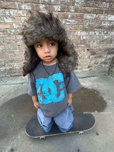 This young boy rocks his skateboard in front of a cool brick wall. Get inspired to hit the streets and show off your skills! #skateboarding #streetstyle #urbanlife #youthfulenergy #bricksandboards Swag Pics, Baby Fits, Fire Fits, Foto Ideas Instagram, Swaggy Outfits, Cute Fits, Looks Style, Future Kids, Brick Wall