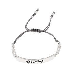 This beeautiful silver tone adjustable cord bracelet is a great reminder to keep your strength in the face of any difficulty. This beeautiful silver tone adjustable cord bracelet is a great reminder to keep your strength in the face of any difficulty. Length: 10 in. Metal: zinc Plating: silver tone Additional details: adjustable design Packaging: decorative card Please note, due to the high value of this item, a signature may be required upon delivery. Size: One Size. Color: Multicolor. Gender: Meaningful Adjustable Friendship Bracelets, Meaningful Adjustable Friendship Bracelets For Everyday, Adjustable Sterling Silver Friendship Bracelets, Trendy Personalized Silver Friendship Bracelets, Nickel-free Silver Friendship Bracelet, Silver Bracelets With Adjustable Clasp, Adjustable Nickel-free Sterling Silver Friendship Bracelets, Adjustable Silver Meaningful Jewelry, Sterling Silver Adjustable Friendship Bracelets