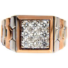 Watch Band Deco Flexible Ring Diamonds set cluster square. 1.02ct. natural round cuts diamonds. vs-2 clarity G-color Natural, Earth Mined. 18kt. white & pink gold 15.5 grams. Ring is 12.8mm wide current ring size: 9.75 We may resize, please inquire *Please see gorgeous side band flexible detail . $6500 Appraisal certificate to accompany Mens Ring, Natural Earth, Diamond Watch, Cluster Ring, Round Cut Diamond, Watch Band, Diamond Rings, Pink And Gold, Watch Bands