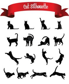 black silhouettes of cats on white background