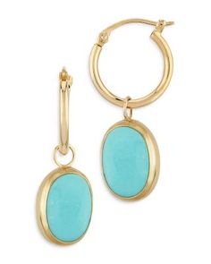 Bloomingdale's Fine Collection Turquoise Dangle Hoop Earrings in 14K Yellow Gold - Exclusive Real Turquoise Earrings, Turquoise Earrings Gold, Fine Jewelry Earrings, Turquoise Bar, Earrings Luxury, Turquoise Stud Earrings, Turquoise Drop Earrings, Dangle Hoop Earrings, Luxury Earrings