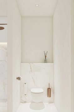 a white toilet sitting inside of a bathroom next to a shower