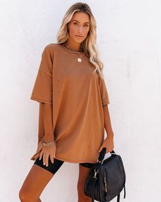 VICI Exclusive Oversized Fit 100% Cotton Hand Wash Cold, Dry Flat Crew Neckline Half Sleeves Distressed Fabrication No Closures Not Lined //VICI Exclusive//Best Seller// Comfy and cozy with a little extra room, our His Cotton Oversized Tee is just what you need! Whether you’re lounging around or going for a slightly dressed-down look, this thick tan tee will do the trick! Tiny distressed holes on the front finish this ultra-casual piece. Styled with the Snake Collar Necklace, Chloe Mini Necklace Ultra Casual, Singapore Fashion, Mini Necklace, Casual Black, Cropped Denim, Oversized Tee, Mom Style, Collar Necklace, Best Seller