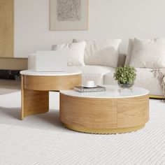 Modern Round Coffee Table with Storage Lift-Top Wood & Stone Coffee Table with 2 Drawers Round Coffee Table With Storage, Modern Round Coffee Table, Stemware Storage, Loveseat Living Room, Round Coffee Table Modern, Drawer Table, Stone Coffee Table, Steel Coffee Table, Grande Table