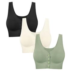 PRICES MAY VARY. The seamless bra is made of very soft, lightweight, comfortable and breathable fabric. With removable paddings, it offers you the ultimate comfort. The front closure bra has no back hooks, while with four buttons it is easy to put on and off. And no scratchy! It is suitable for multi occasions such as sleep,yoga,everday and light weight sports. With wide straps and wide sides, the full coverage bra can hug your breasts well and give you a smoothing look. Longline bralette with s Cheap Seamless Cami Bra, Cheap Fitted Sleepwear With Built-in Bra, Cheap Comfortable Intimates With Built-in Bra, Stretch Nursing Bra With Built-in Bra At Affordable Price, Cheap Intimates With Built-in Bra For Relaxation, Front Closure Bra, Sleep Bra, Lounge Bra, Padded Bralette