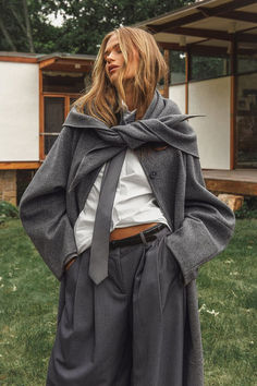 Seam Detail Coat Oversized Gray Turtleneck Outerwear, Gray Oversized Long Outerwear, Gray Long Oversized Outerwear, Elegant Oversized Turtleneck Outerwear, Chic Oversized Turtleneck Outerwear, Gray Winter Outerwear With Hidden Button Closure, Oversized Gray Sweater Coat For Work, Gray Wool Coat For Office In Fall, Chic Gray Sweater Coat For Fall