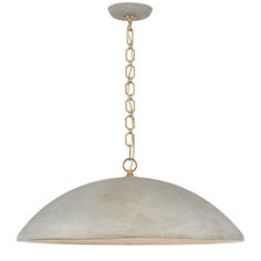 a large pendant light with chain hanging from it's center and two lights on each side