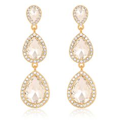 PRICES MAY VARY. Clear Teardrop Dangle Earrings: Adorned with selected rhinestone in round, teardrop shape, all golden plated, post backs for pierced ears, crafted with eco-friendly Zinc alloy, hypoallergenic and nickel-free, designed to be comfortable and easy to wear. Elegant and Exquisite. Brings you eye-catching effect all the time. Sparkly Rhinestone Dangle Earrings: Adorned with selected rhinestone in round, teardrop shape, adding a touch of sparkle to your look. All golden plated, and pos Formal Earrings, Bridal Wedding Earrings, Crystal Chandelier Earrings, Teardrop Dangle Earrings, Long Dangle Earrings, Earrings Crystal, Rhinestone Designs, Crystal Drop Earrings, Earrings Long