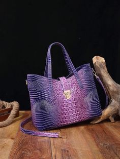 Purple Crocodile Pattern Tote Bag Combo: Stylish and Spacious for 2024 Sequin Clutch, Drawstring Bucket Bag, Crocodile Pattern, Shoulder Chain, Tote Pattern, Tote Bag Pattern, Black Tote, Evening Clutch Bag, Purple Fashion