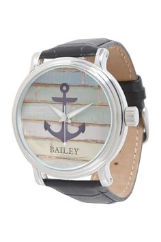 Nautical Vintage Anchor Rustic Wood Custom Name Watch Nautical Vintage, Anchor Design, Nautical Design, Nautical Anchor, Vintage Nautical, Weathered Wood, Wood Planks, Rustic Wood, Custom Name