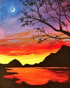 an acrylic painting of a beautiful sunset