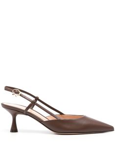 chocolate brown calf leather mid hourglass heel pointed toe signature gold-tone Ribbon buckle branded leather insole leather sole buckle-fastening slingback strap Slingback Mules, Rossi Shoes, Spool Heel, Slingbacks, High Quality Shoes, Slingback Pump, Leather Gloves, Gianvito Rossi, Strap Heels