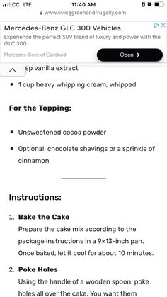 an iphone screen showing the instructions for baking cake and ice cream in front of it