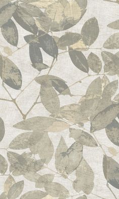 a wallpaper with leaves on it in grey and beige colors, including the top half of