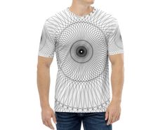 Men's T-shirt - Geometric - Elara Activewear Modern Fitted T-shirt With Graphic Print, Stretch Graphic Tee With Sublimation Print, White Stretch Modern T-shirt, Elastane Fabric, Getting To Know You, The Cross, Size Guide, Stretch Fabric, Shirts Tops