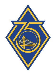 the golden state warriors logo is shown in blue and yellow with a white diamond around it