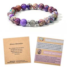 PRICES MAY VARY. 🎁 Elegant Stocking Stuffers for Women & Sisters: This Purple Jasper & Moonstone Bracelet is the perfect Christmas stocking stuffer or thoughtful gift for sisters, moms, or wives 🎂 Celebrate Mother’s Day & Anniversaries: A meaningful gift for Mother’s Day, anniversaries, or birthdays, symbolizing love, strength, and new beginnings 🖐️ Handcrafted with Natural Gemstones: Made with genuine Purple Jasper and Moonstone, this bracelet combines elegance with natural beauty. Each bead Symbolic Multicolor Beaded Bracelets As Gift, Inspirational 8mm Beads Bracelets Gift, Symbolic Natural Stones Beaded Bracelets As Gift, Inspirational Hypoallergenic Stretch Bracelet For Gifts, Spiritual Friendship Bracelet For Mother's Day, Symbolic Multicolor Bracelets As Gift, Personalized Spiritual Beaded Bracelets For Gifts, Adjustable Healing Jewelry Gift, Spiritual Beaded Bracelets For Mother's Day Gift