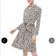 This Dress Mixes Professional And Fun In A Button Down Style With A Large Leopard/Cheetah Print. It Has A Tie Around The Waist. Brand New With Tags. Perfect Condition. Jcrew Animal Print Dress, Navy Sweater Dress, Halter Sundress, Button Down Shirt Dress, Ponte Dress, J Crew Dress, Dress Shirt Sleeves, Tweed Dress, 50's Dress