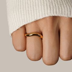 Made with waterproof stainless steel, you will never have to worry about green fingers, fading or tarnishing ever again. Waterproof & tarnish-free Stainless steel 18K gold plated Hypoallergenic, lead & nickel free  US/Canada Ring Size UK/AU Ring Size Inside Diameter (mm) 6 L 16.6mm 7 N 17.2mm 8 P 18.1mm   If yo Gold Nickel-free Open Ring, Gold Stackable Rings With Thick Band, Adjustable Thick Band Rings, Tarnish Resistant, Adjustable Tarnish Resistant Thick Band Rings, Adjustable Thick Band Tarnish Resistant Rings, Adjustable Tarnish-resistant Thick Band Ring, Everyday Gold Dome Ring Tarnish Resistant, Tarnish-resistant Thick Band Stackable Rings As Gift, Tarnish Resistant Thick Band Stackable Rings For Gift