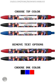 three pens with the words choose tip color and remove text options