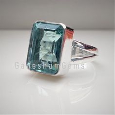 Natural Aquamarine Gemstone Ring, Rectangle Stone Ring, 925 Sterling Silver Ring, Gift For Her Statement Ring, Aquamarine Ring Most Sale Ring Gemstone : Aquamarine Material : Silver Gemstone Color : Sea Green Weight : 4-6 gms US Ring Size : Choose size, Custom Size Available SHIPPING PROCESS : :- Free Shipping :- You are always special for us. :- Shipping time is 1-2 days. :- India Post Shipping FEEDBACK We Always Believe In Customer Satisfaction, Your Feedback Is Very Important & Valuable F Rectangular Emerald Ring As A Gift, Sterling Silver Sapphire Ring With Rectangular Stone, Silver Rectangular Sapphire Ring, Rectangular Sapphire Ring Gift, Rectangular Sapphire Ring For Anniversary, Silver Rectangular Crystal Ring With Gemstone, Anniversary Rectangular Topaz Ring, Rectangular Blue Topaz Ring, Rectangle Stone Ring