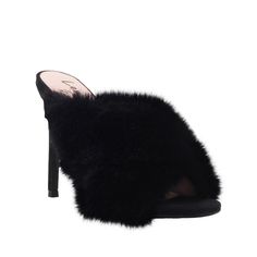 Faux fur embedded vegan suede upper Man made sole Slip-on styling Heel measures approx. 4.25" H Imported Grey Fur, Women Heels, Now Is The Time, Fuchsia Color, Gorgeous Shoes, Fur Pom Pom, Perfect Shoes, Real Fur, Fox Fur