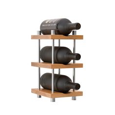 three wooden shelves with wine bottles on them